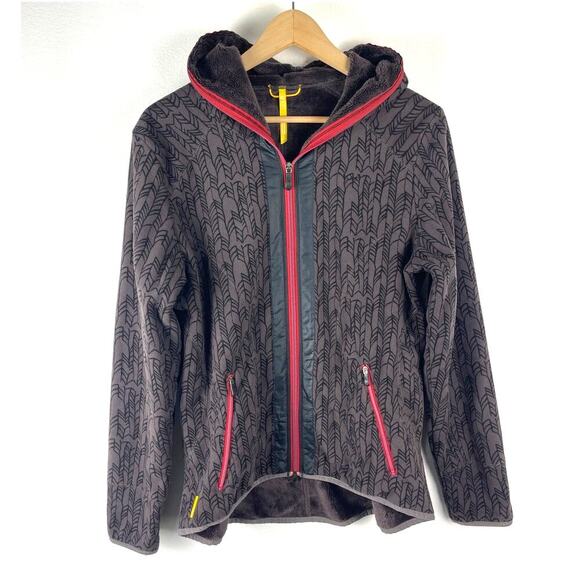 Lole Grey Black Pink Full Zip Fleece Patterned Jacket Warm Women's Size Large - Picture 1 of 11